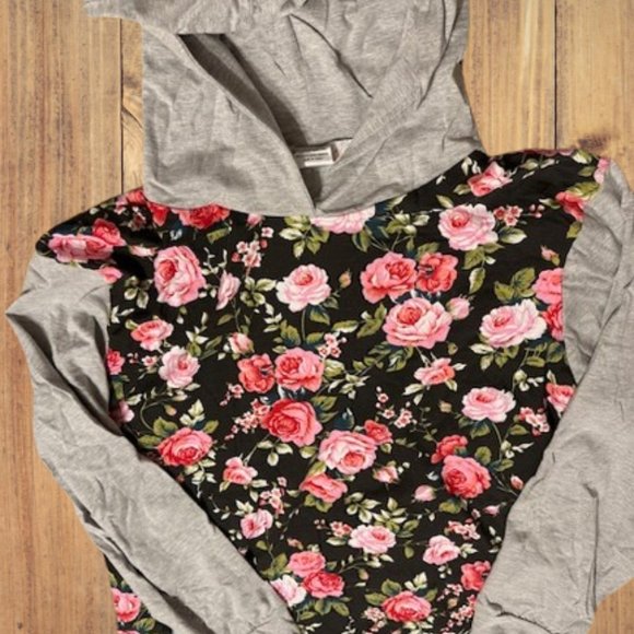 Black Floral & Grey Hoodie - Picture 2 of 6